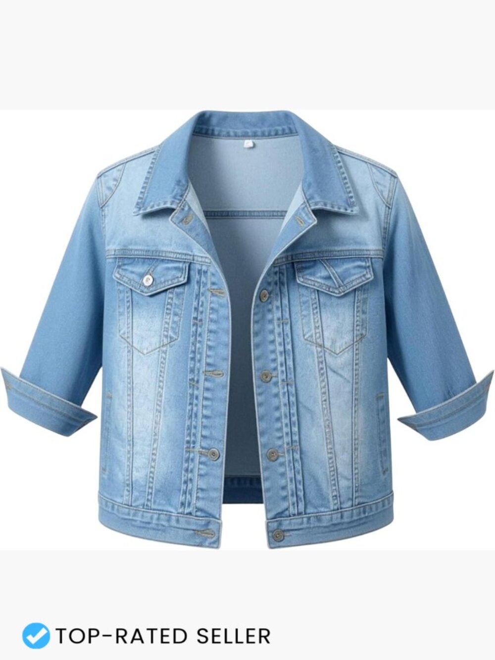 Distressed Cropped Denim Trucker Jacket Slim Fit 3/4 Sleeve Button Up Y2K
